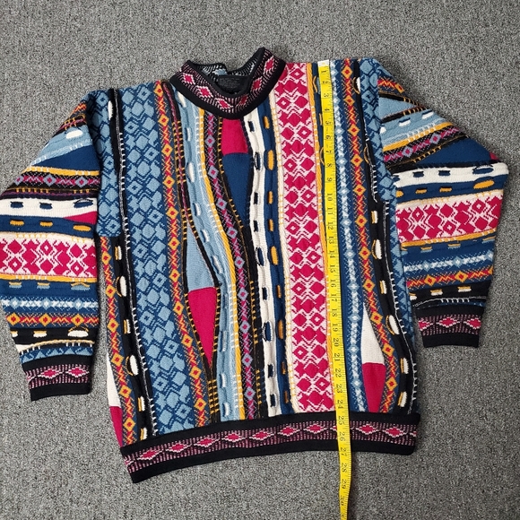 Coogi Sweater Mens Multicolor Pullover Australia Pure Wool Biggie Abstract 3D - Picture 5 of 8